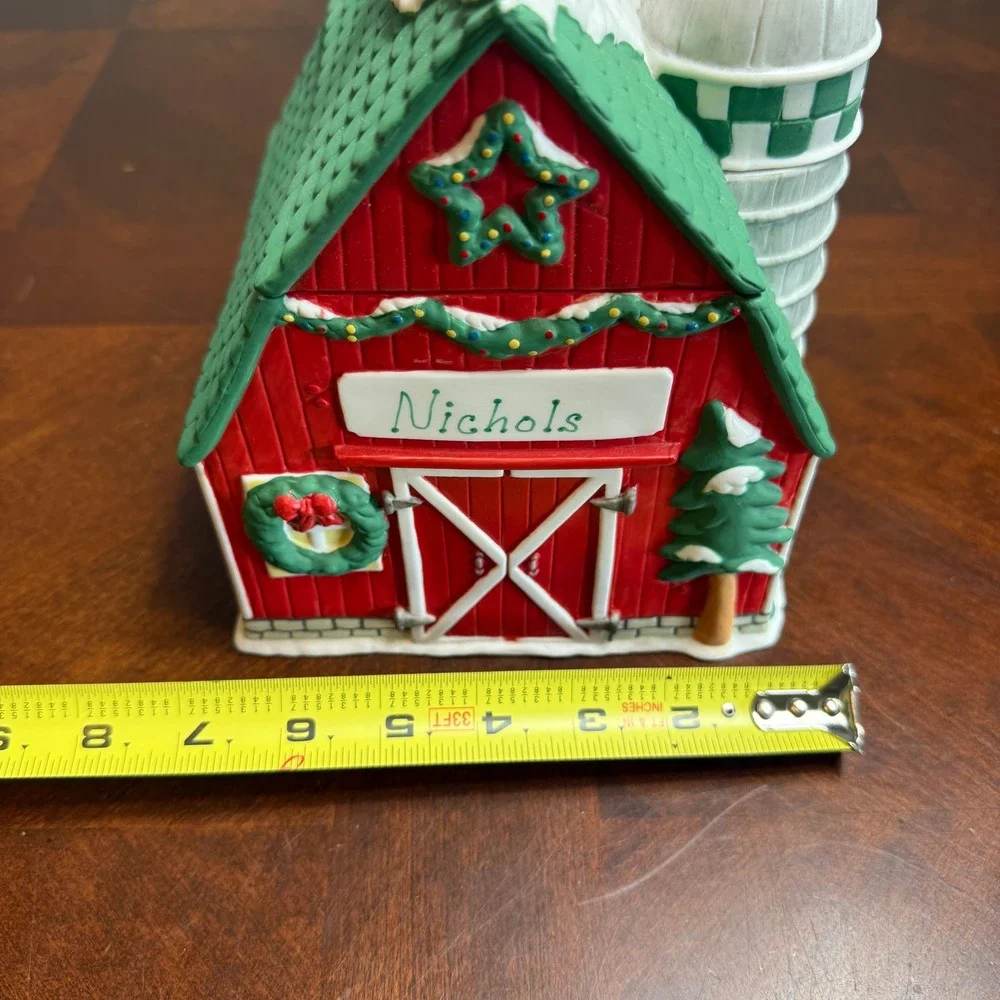 Rustic Ceramic Holiday Barn Lidded Jar Winter‎ Farmhouse Christmas Decor Nichols